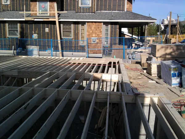 Deck and floor framing during construction