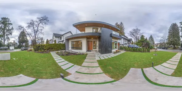 360-degree panorama of the front elevation and landscaping
