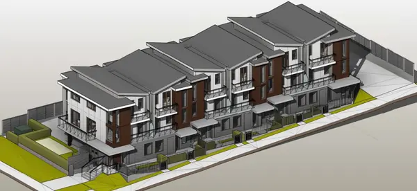 Massing model of the multiplex on its site